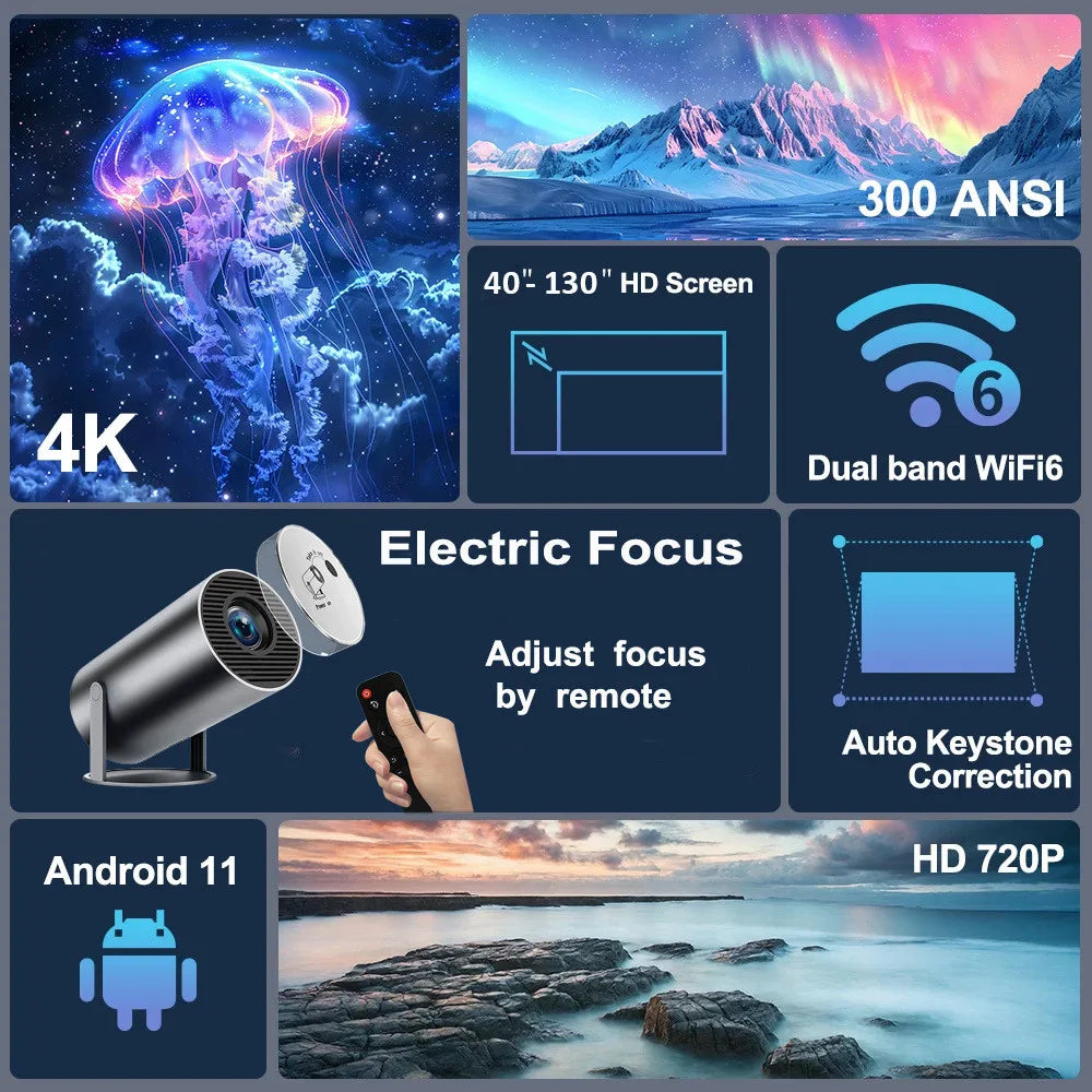 DITONG HY300 Plus Portable 4K HD Projector with Android Integration