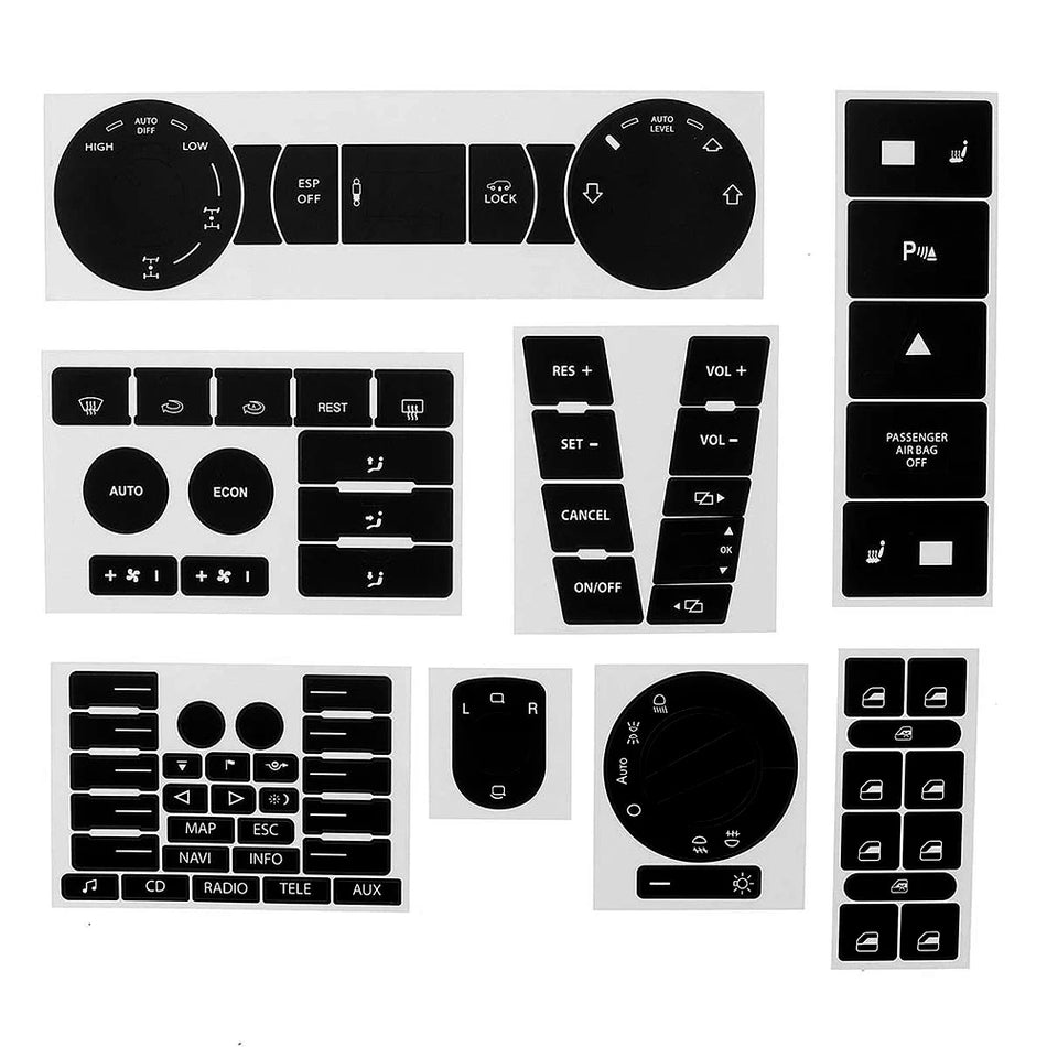 Nappikorjaustarrasarja Volkswagen Touareg matte-mustille sisätilan napeille ja ohjaimille