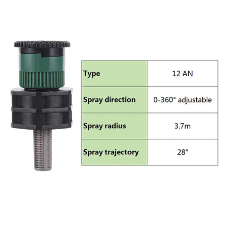 360&deg; Adjustable Popup Watering Sprinkler Nozzle for Efficient Garden Irrigation 12AN With Connector