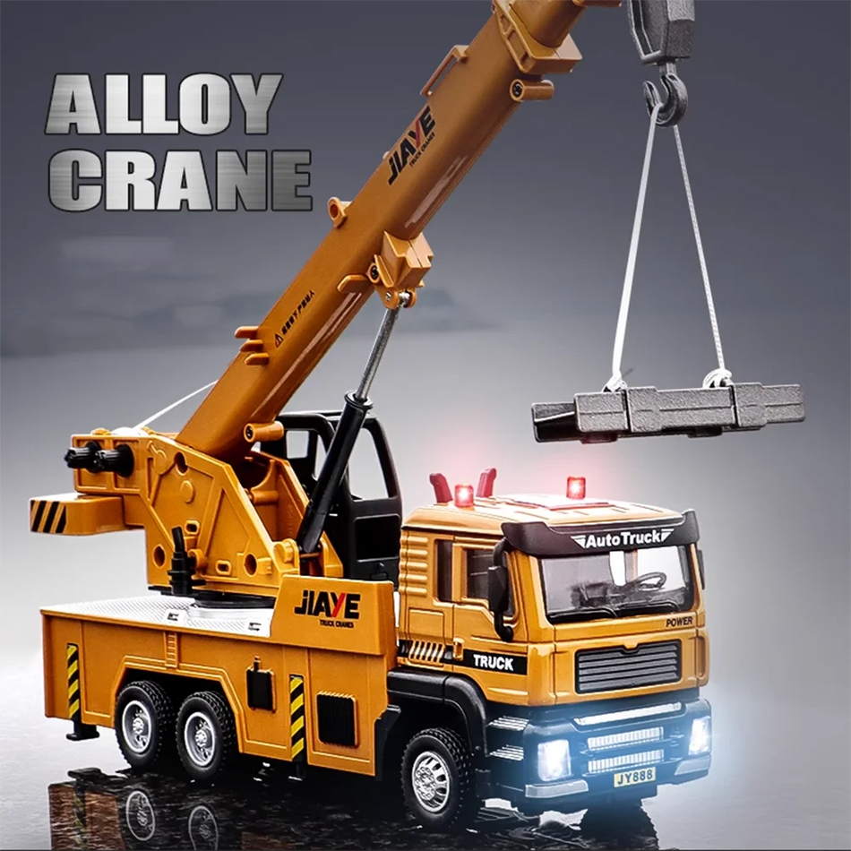 1/50 Scale Diecast Crane Toy Model, Metal Alloy Body, Rubber Tires, Doors Open