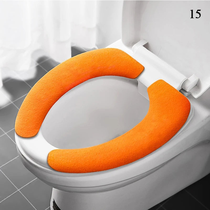 2Pc Set Reusable Toilet Seat Cover &ndash; Warm Flannel Pad Orange