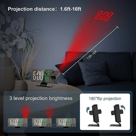 LED Digital Projection Alarm Clock with Temperature Display and Snooze Function