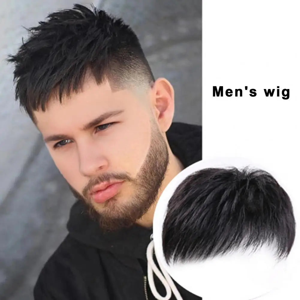 Men's Short Straight Hairpiece with Bangs for Gray Hair Coverage