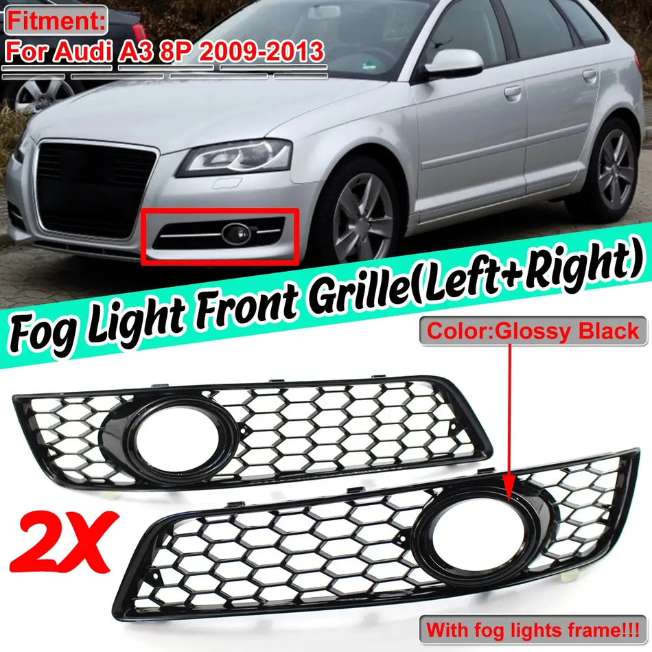 Glossy Chrome Fog Light Mesh Grilles For Audi A3 8P 2009-2013 by InterCyprus Trading Ltd