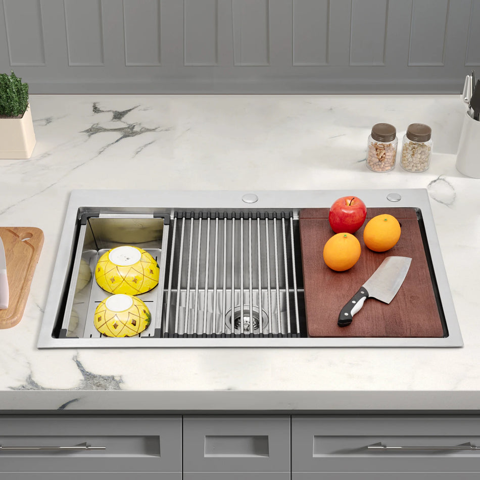 33-Ιντσών 304 Ανοξείδωτο Εντοιχιζόμενο Νιπτήρα Κουζίνας Μονού Λεκάνης