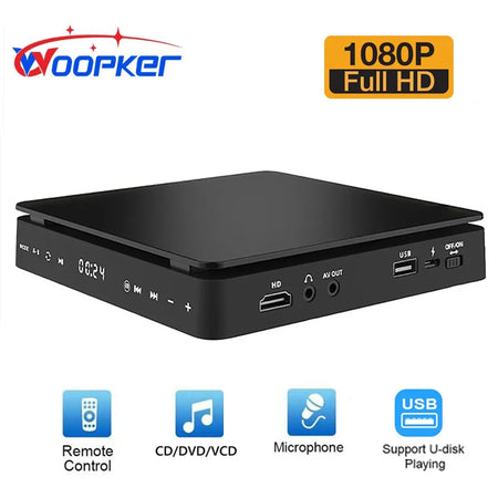 Woopker KC-708 Portable DVD Player with 1080p HD, USB &amp; AV Connectivity American plug