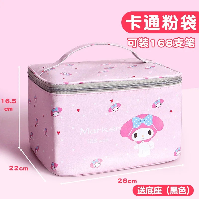 Large-Capacity Waterproof Marker Storage Bag - 210 Slot with Textured Leather Design pink168 grids