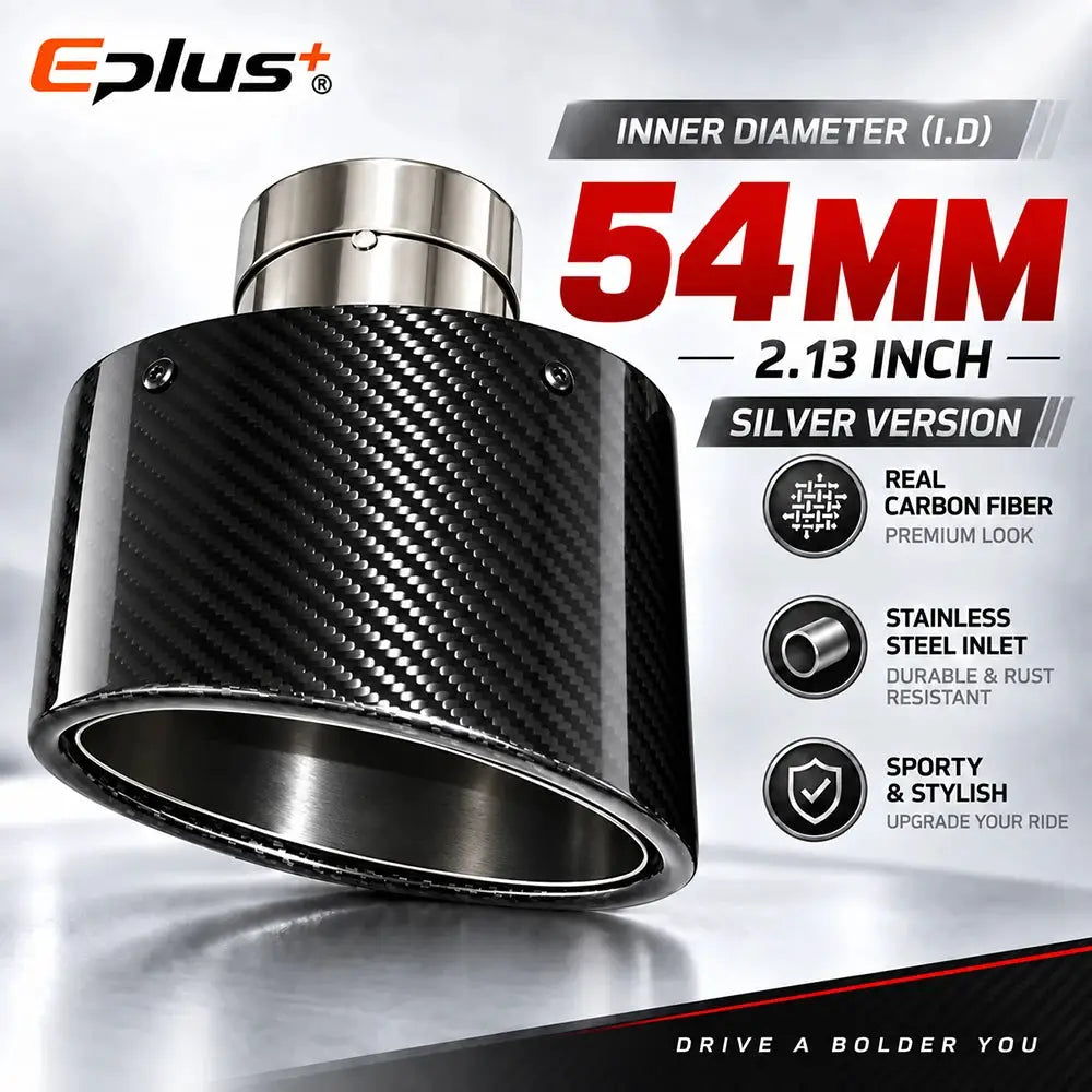 Glossy Oval Carbon Fiber Universal Car Exhaust Muffler Tip Exhaust Pipe Nozzle Decoration Stainless Silver&Black Left and Right by InterCyprus Trading Ltd