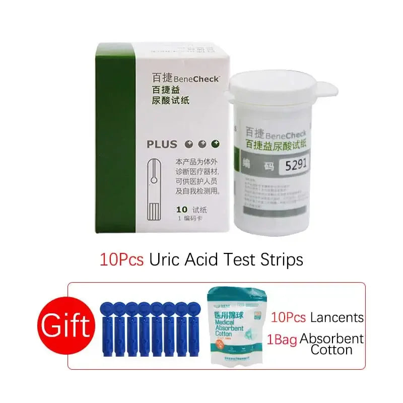 Benecheck 3in1 Glucose Uric Acid Meter &ndash; Accurate Home Use 10 Strips uric acid