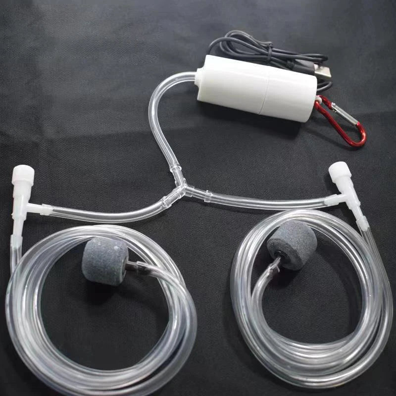 USB-YQB Aquarium Oxygenation Pump &ndash; Ultra Quiet Operation White Double Tube