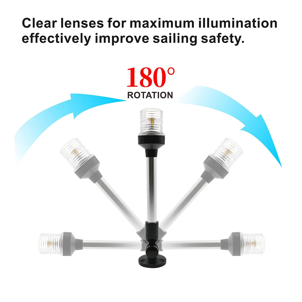 Fold Down Anchor Light for Yachts - Stainless Steel LED Navigation Lamp