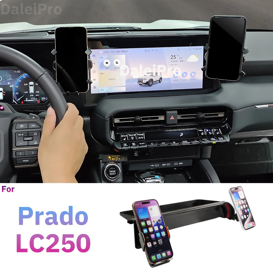Dvigubas belaidžio krovimo telefono laikiklis su saugykla Toyota Land Cruiser LC250 Prado