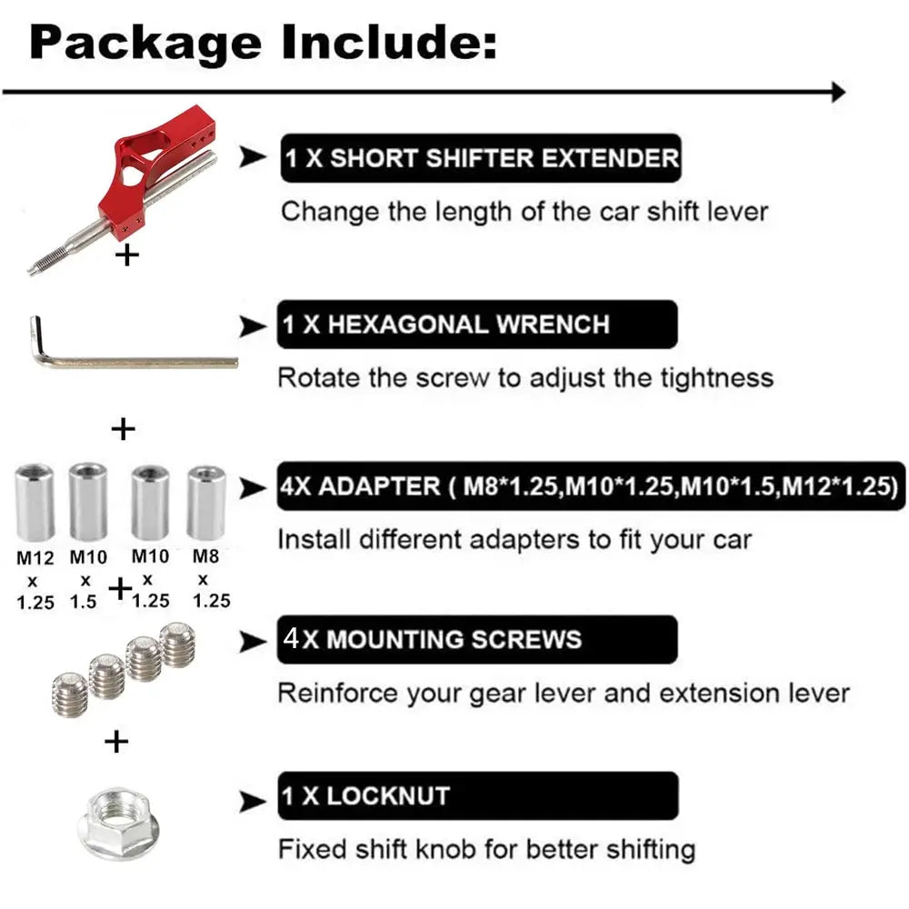 Aluminum Car Gear Shifter Extender Kit with 4 Adapter Adjustable Height Lever Extension For Honda Stick Shift Vehicle by InterCyprus Trading Ltd