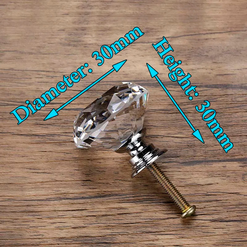 KAK 30mm Diamond Crystal Glass Cabinet Knob Pull Handle