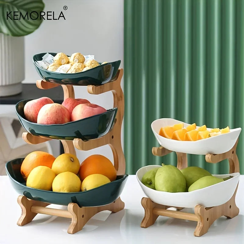 Double Three Layer Modern Wooden Fruit Plate &ndash; Space Saving