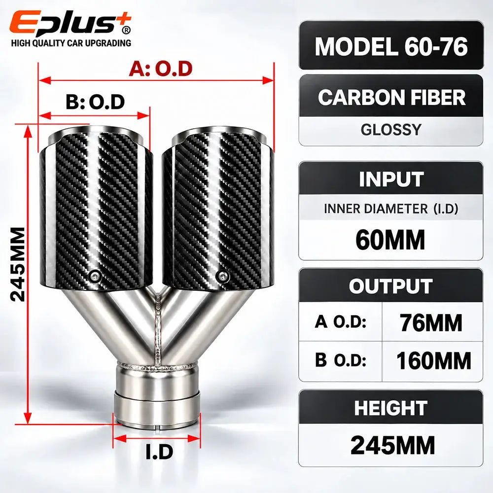 Y Shape Double Exit Carbon Fiber Glossy&Matte Universal Car Exhaust Muffler Tip Mufflers Nozzle Decoration Stainless Silver by InterCyprus Trading Ltd