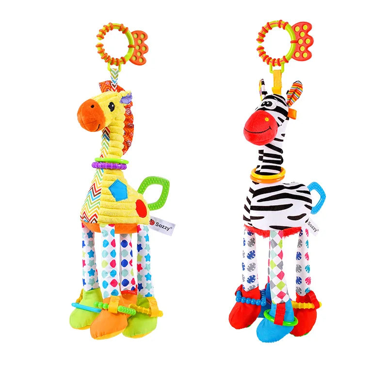 Soft Plush Giraffe Handbells Rattles Teether Infant Toy