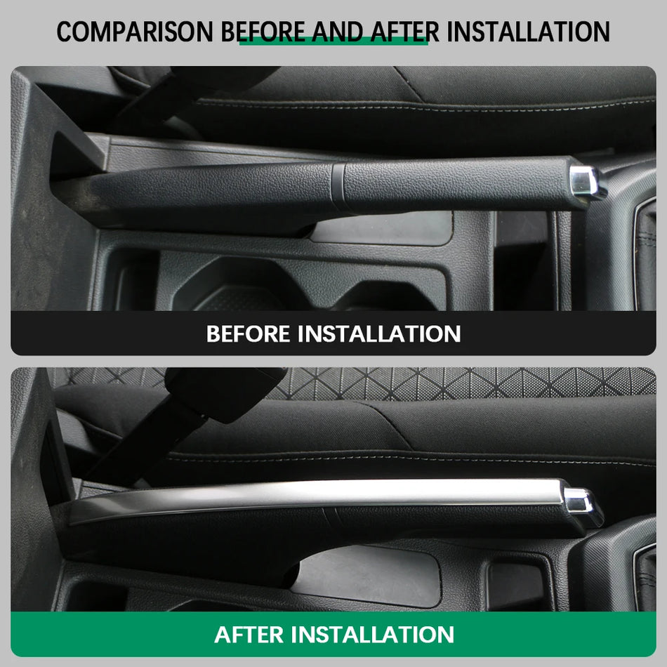 Copertura pomello freno a mano Volkswagen T-Cross, rifinitura in acciaio inox