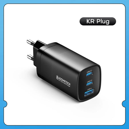 ASOMETECH 67W GaN Fast Charging Charger &ndash; High-Speed Power Delivery Black KR Plug