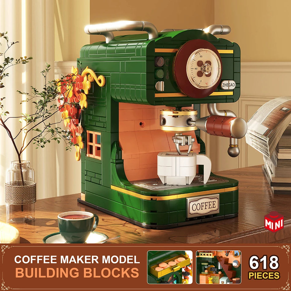 618PCS Vintage Coffee Machine Building Block &ndash; Desk Decor