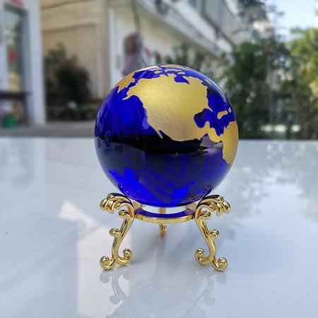 6cm Crystal Earth Ball with Base &ndash; Feng Shui Desk Decor with golden base 1 / 60mm