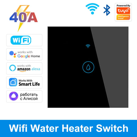 Tuya Smart 40A WiFi &amp; Bluetooth Water Heater Touch Switch Black