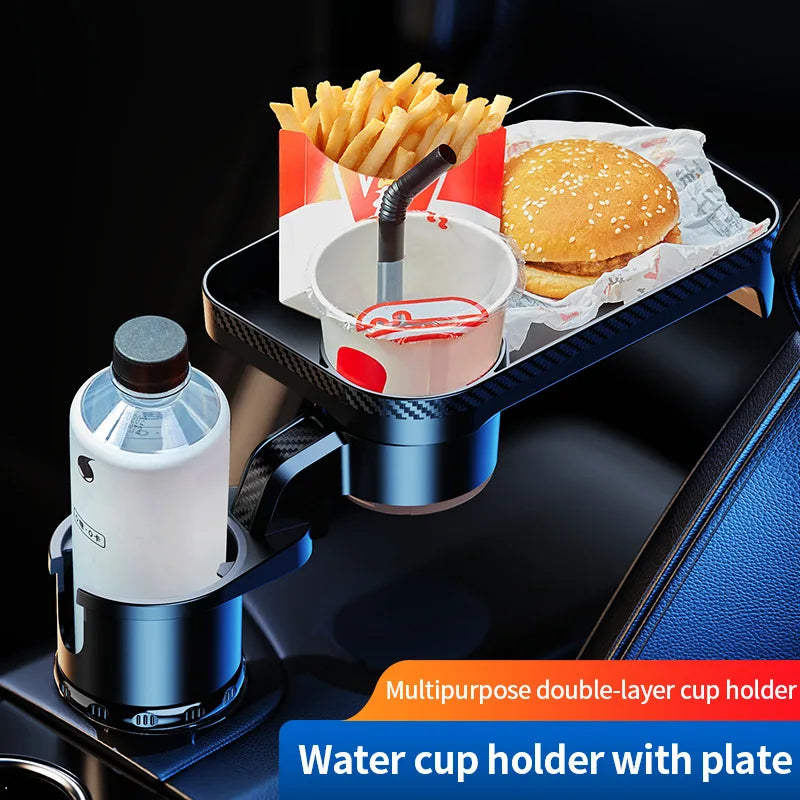 3 In 1 Car Cup Holder With Table Tray, ABS Material, Rotatable, Anti Slip, Rustproof