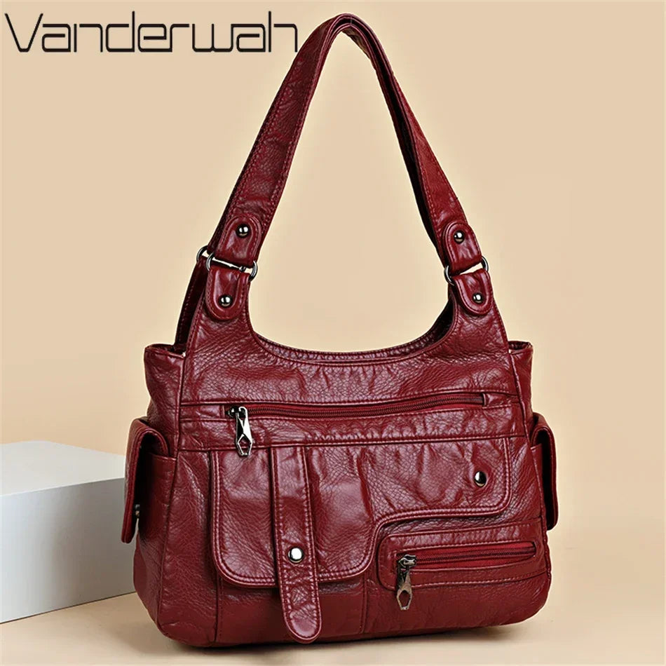 Borsa a tracolla da donna in pelle morbida con cerniera, piccola borsa messenger casual