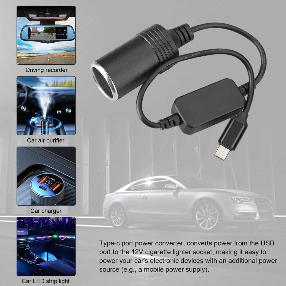 Convertor de la USB la priza de brichetă auto de 12V, cu adaptor de alimentare de 5V 2A