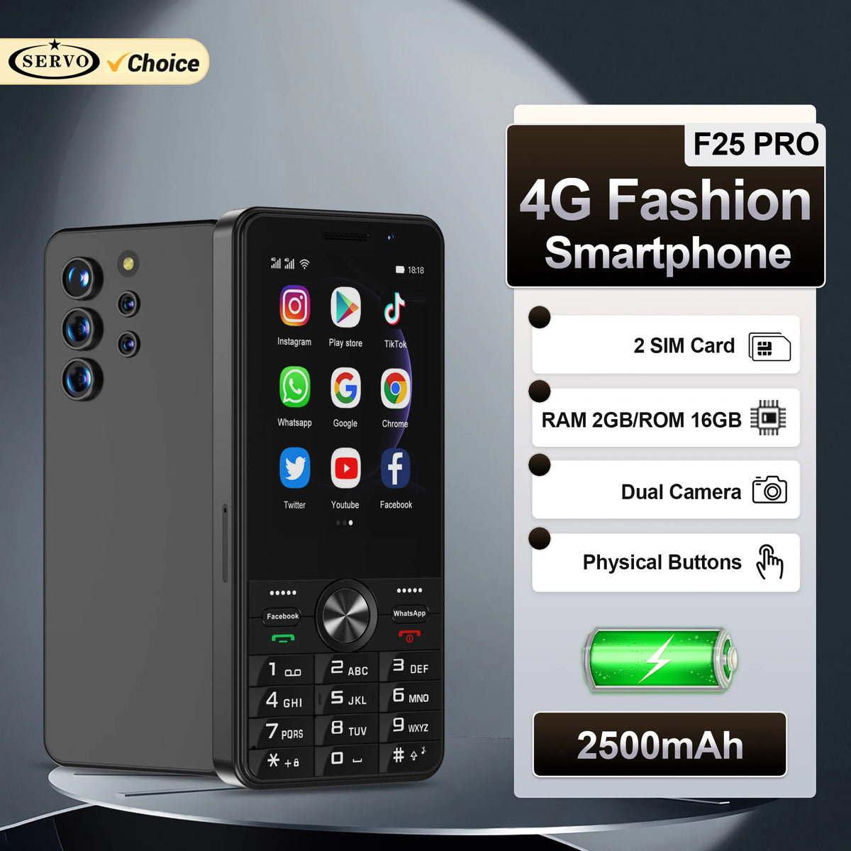 SERVO F25 PRO 4G LTE Button Smartphone &ndash; Play Store Enabled