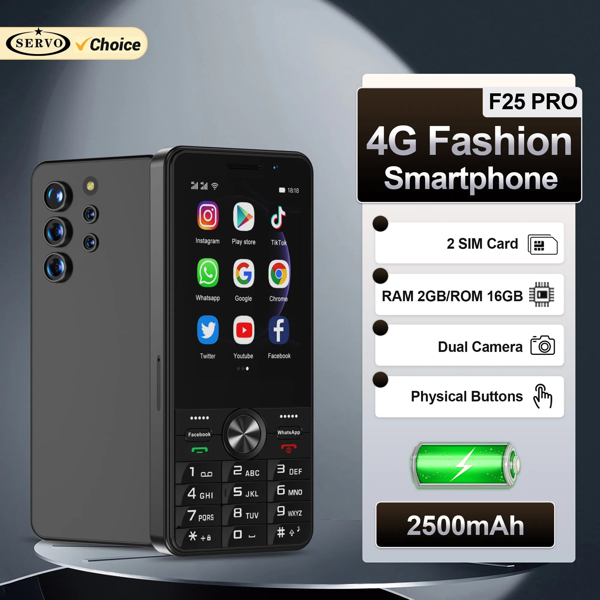 SERVO F25 PRO 4G LTE Button Smartphone &ndash; Play Store Enabled