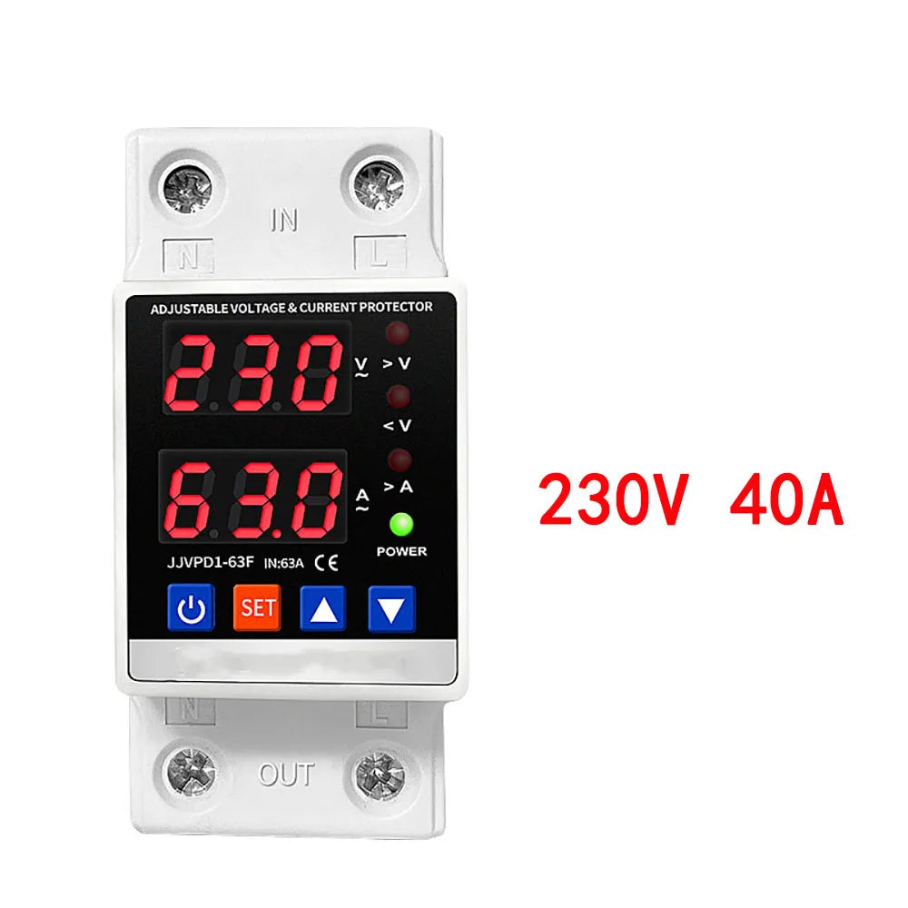 Dual Display Relay &ndash; Adjustable Surge Protection and Over Current Limit 230V 40A