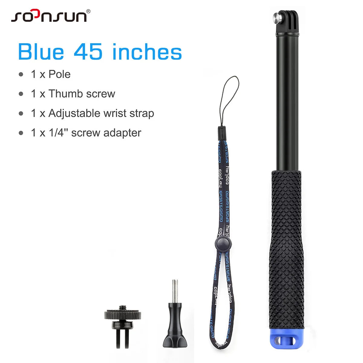 SOONSUN Aluminium Waterproof Selfie Stick &ndash; Versatile Underwater Grip for Action Cameras 45 inch blue