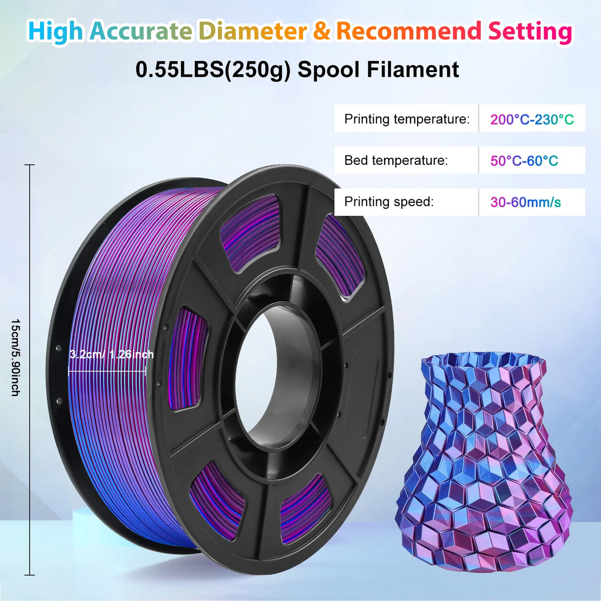 PLA Filament 1.75mm Dual Color Blue Purple, 3D Printer Filament , 250g ...