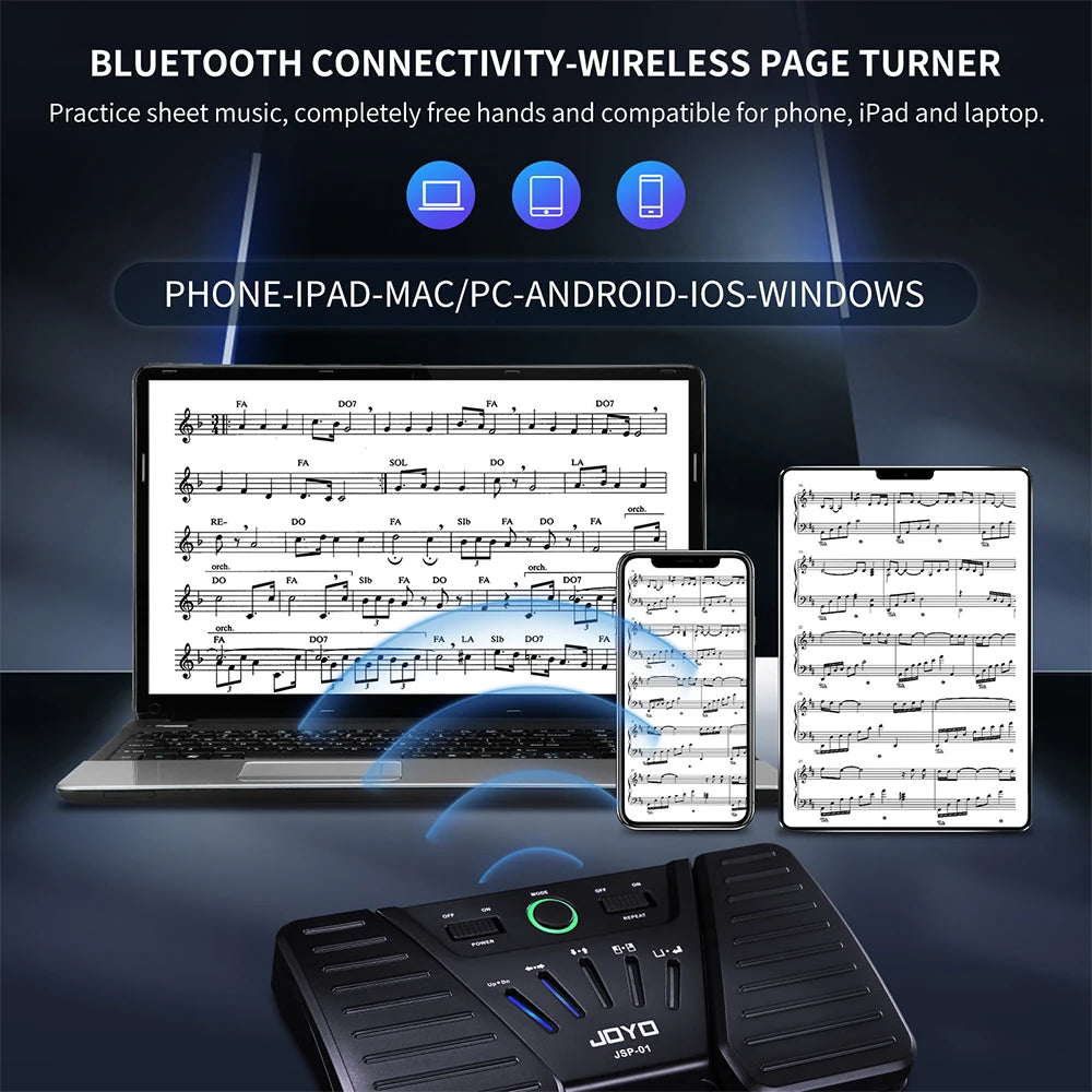 page turning pedal for ipad JOYO JSP-01 Wireless Page Turner Pedal Rechargeable Bluetooth Music Page Turner for iPad Tablets Android iOS Phones Keyboard – InterCyprus Trading Ltd