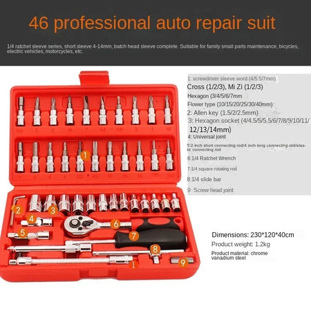 46-Piece Auto Repair Tool Set &ndash; Ratchet Wrench Kit