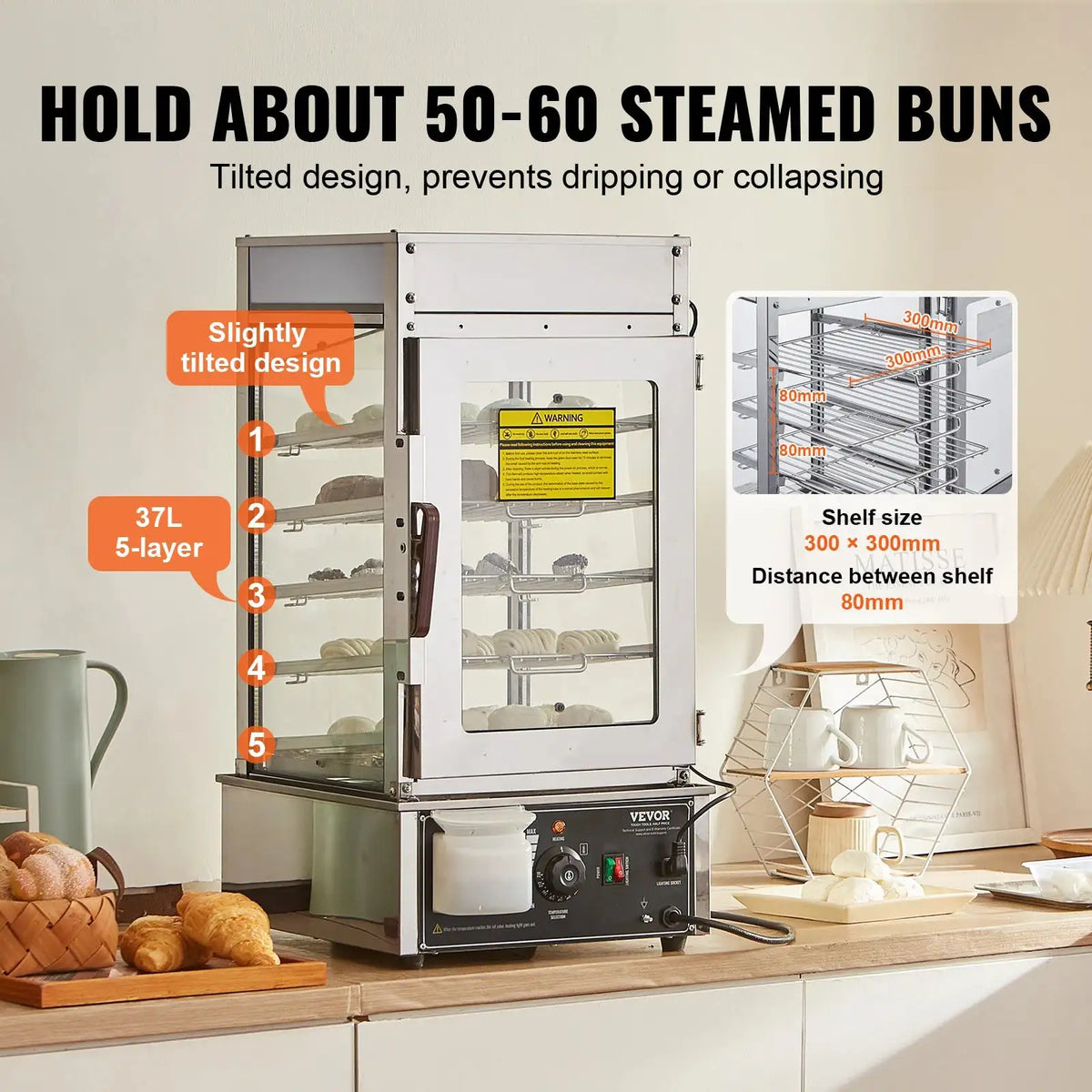 Stainless Steel Commercial Food Warmer Display Steamed Buns