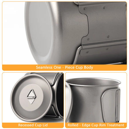 Camp Cup Ti Cup Folding Handle Set 450 750ML &ndash; Lightweight