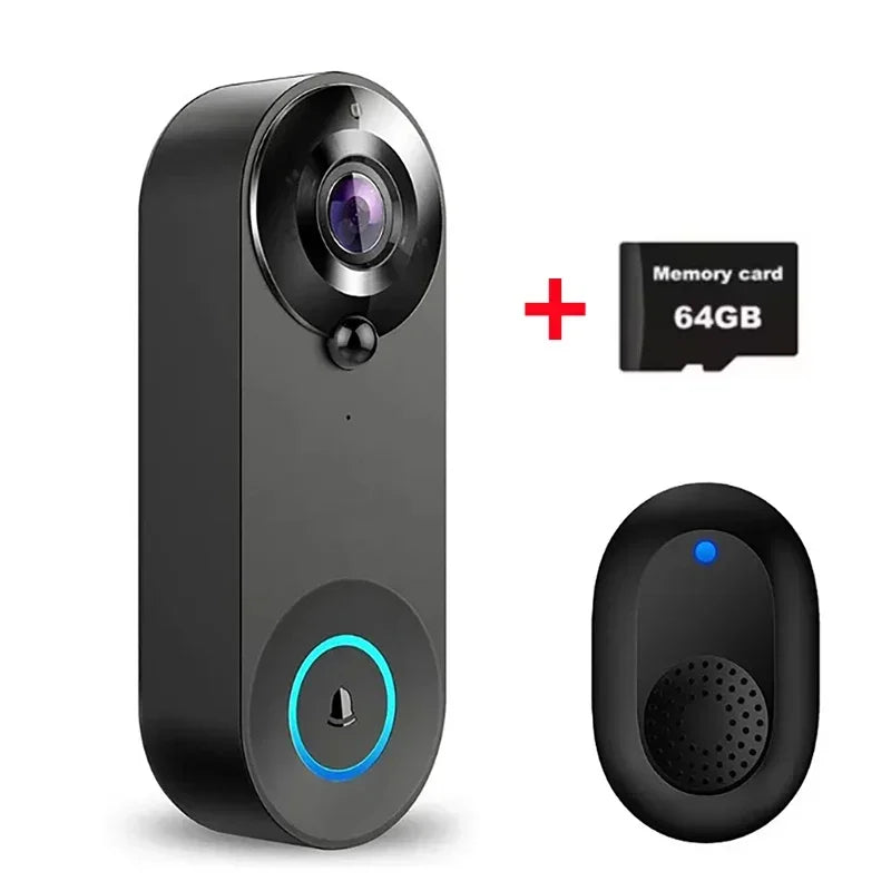 1080P WiFi Video Doorbell - Motion Alerts Night Vision With 64GB Card