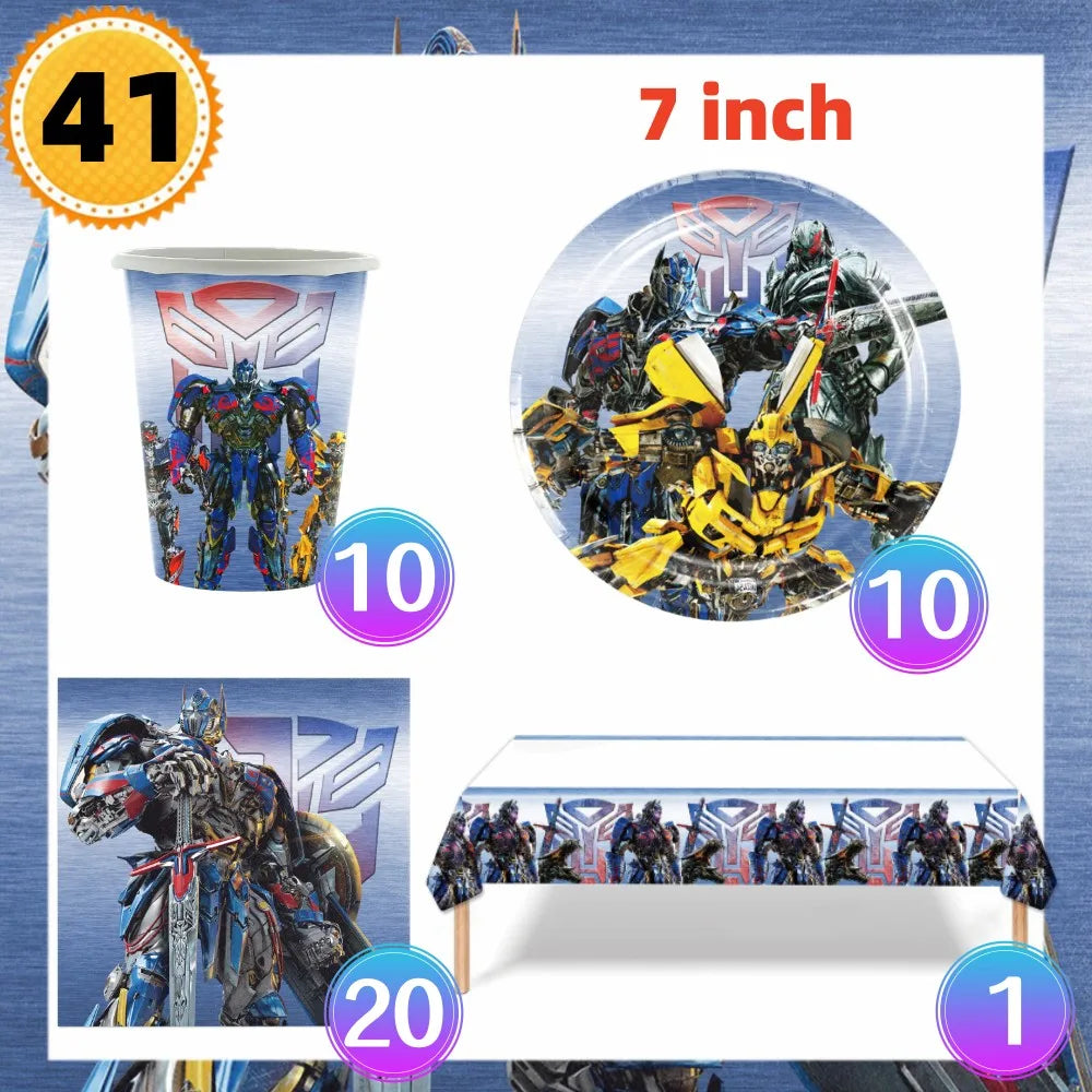 Transformers Theme Party Supplies for Kids - Balloons, Tableware &amp; Decorations Serves 10 Guests / CHINA