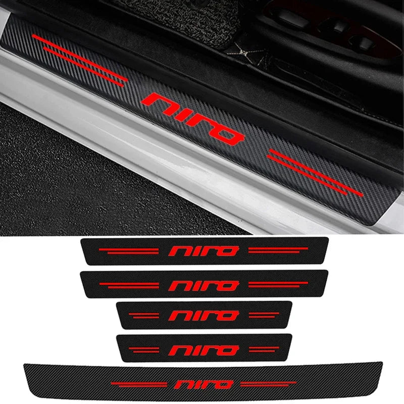 Door Sill Guard Carbon Fiber and PU Leather for Kia Niro Anti Scratch Protection Front and Rear Set