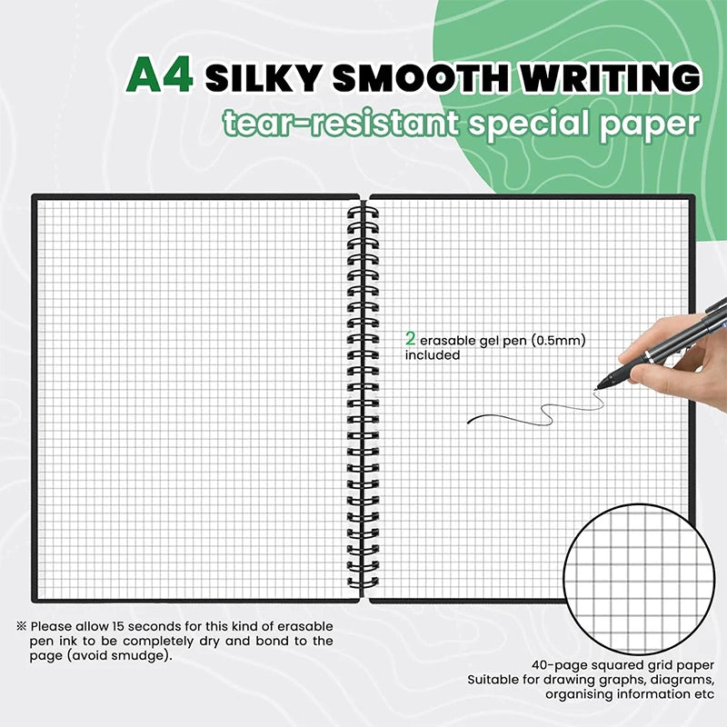 Reusable Notebook with Cloud Storage - Erasable, Waterproof, Smart Diary in A4/A5/A6 PP-A4 Squared Grid