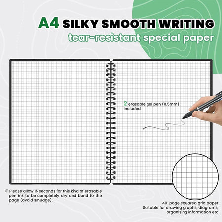 Reusable Notebook with Cloud Storage - Erasable, Waterproof, Smart Diary in A4/A5/A6 PP-A4 Squared Grid
