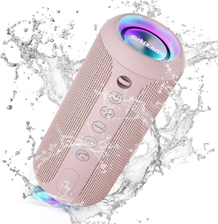 Ortizan X10 Waterproof Bluetooth Speaker with 24W Stereo Sound and LED Light Pink B