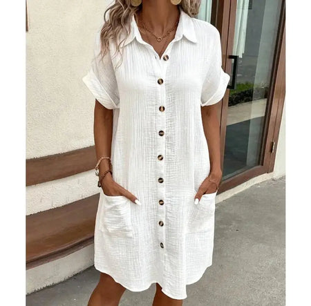 Chic Turn-Down Collar Short Sleeve Shirt Dress for Effortless Summer Style