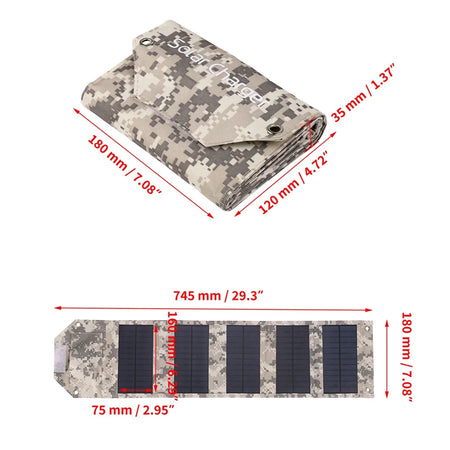 6-Fold Foldable USB Solar Panel 100W - Ultra Portable 5-Fold Camouflage