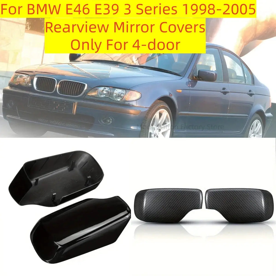 Side Mirror Covers Glossy Black For BMW E46 E39 1998-2005