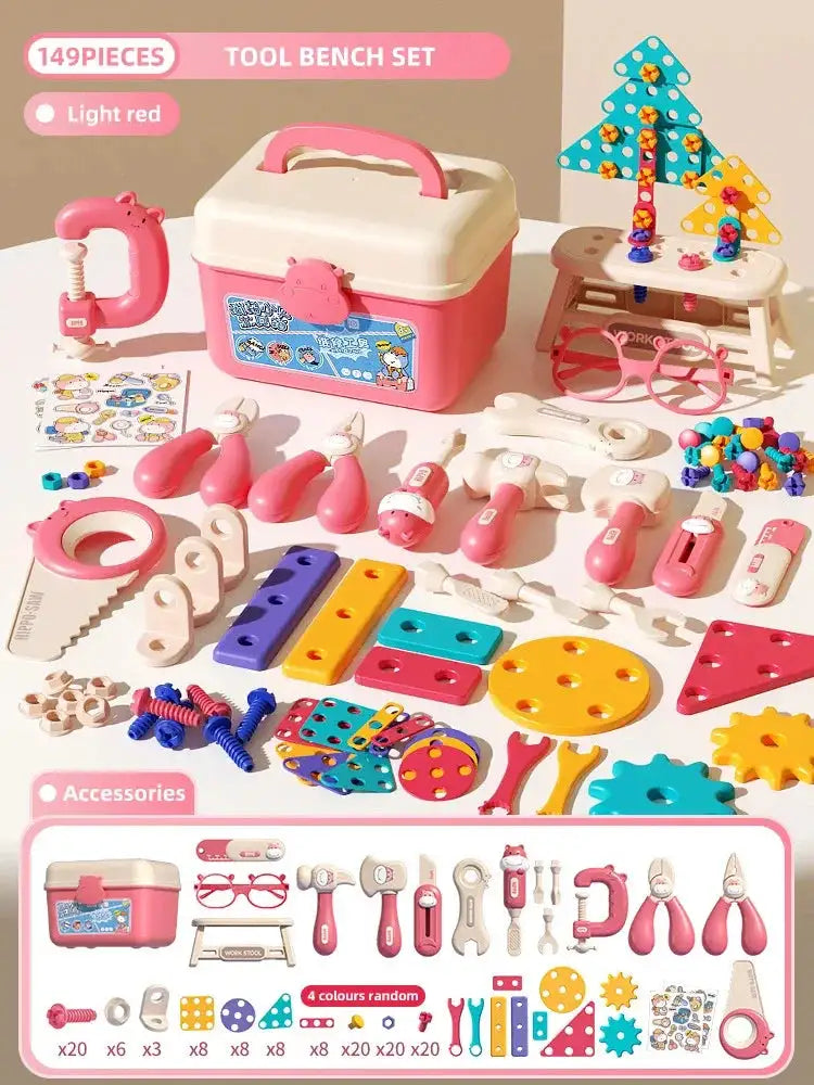 Children's Electric Tool Set &ndash; Realistic Drill Action 149p pink no drill