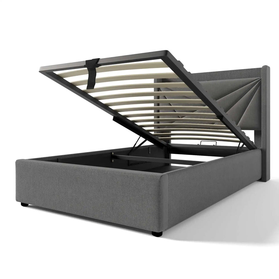 Łóżko pojedyncze z miejscem do przechowywania i ładowarką USB C lniane 90x200