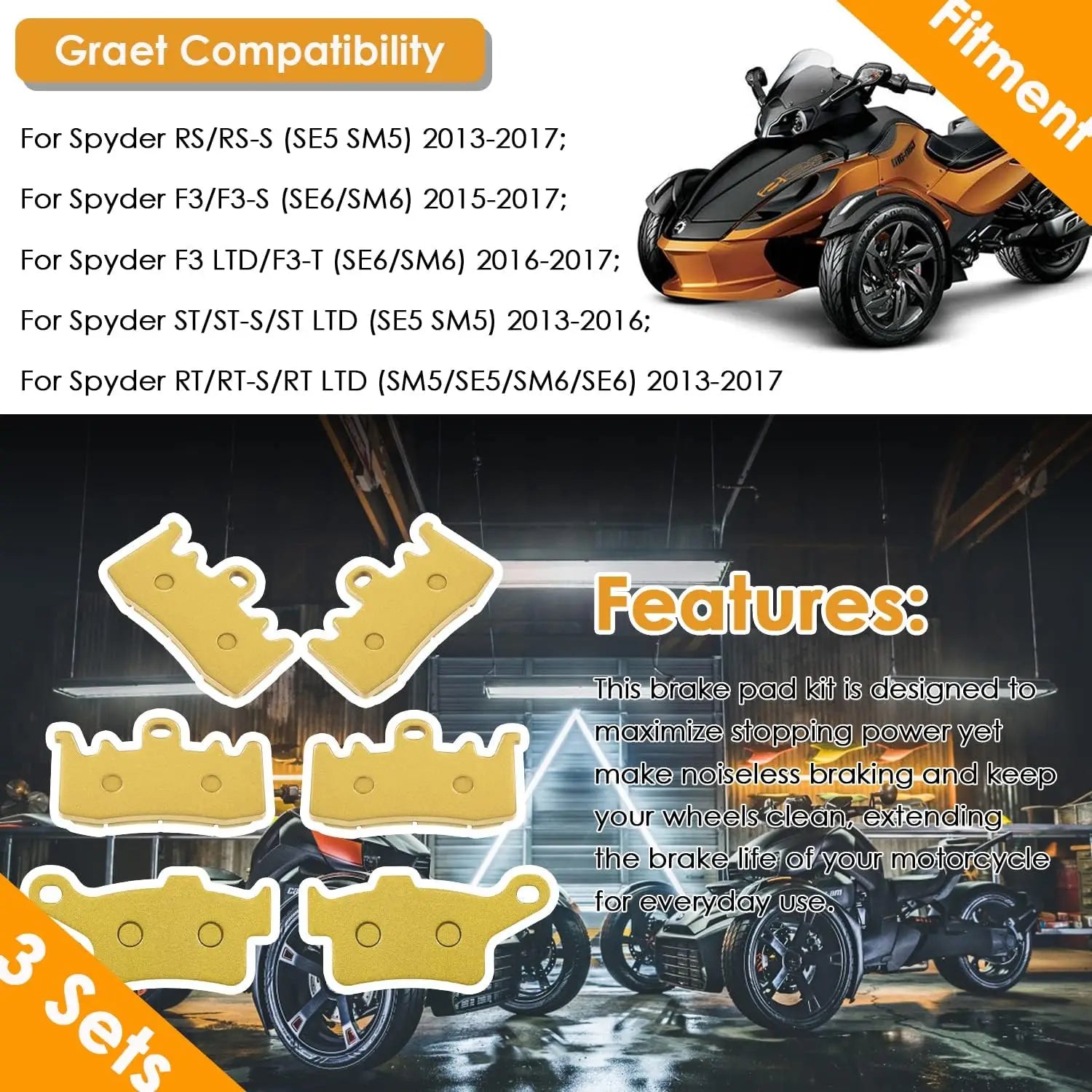 MX Spyder Front And Rear Brake Pads For 2008-2012 &ndash; Ceramic